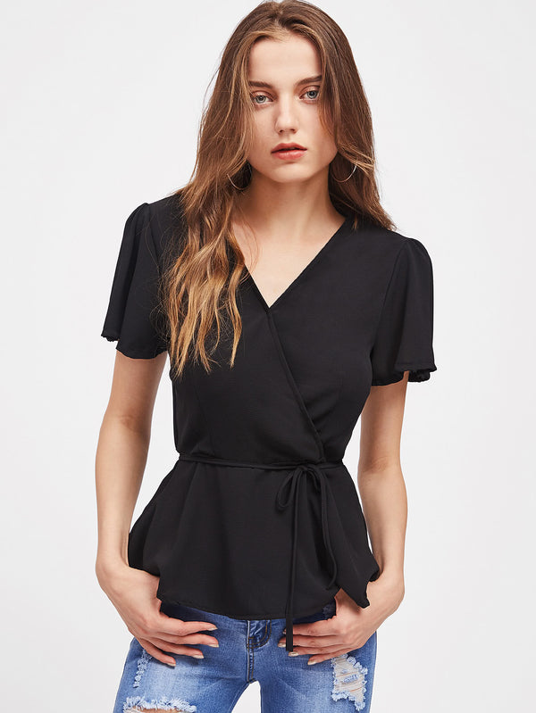 Maddison Wrap Style Flounce Sleeve Top