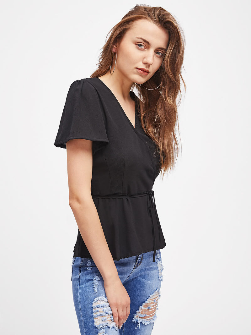 Maddison Wrap Style Flounce Sleeve Top