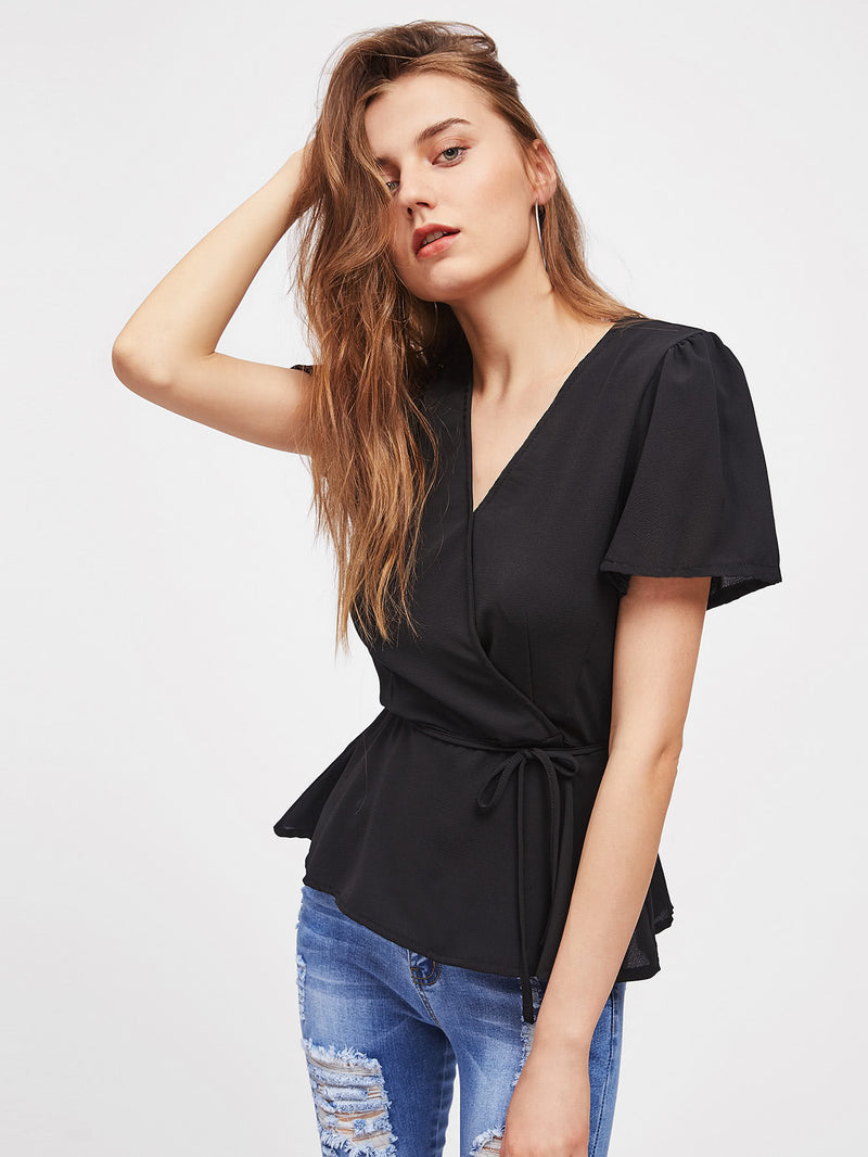 Maddison Wrap Style Flounce Sleeve Top