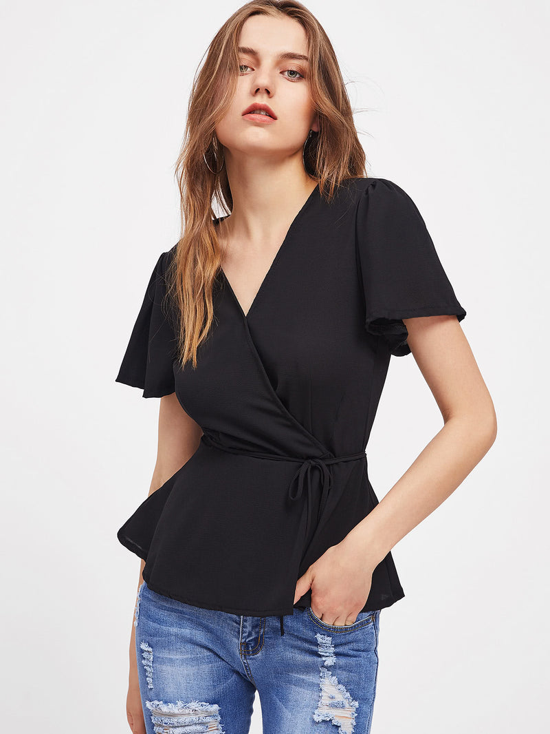 Maddison Wrap Style Flounce Sleeve Top