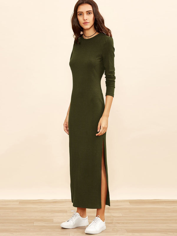 Autumn Ribbed Split Maxi