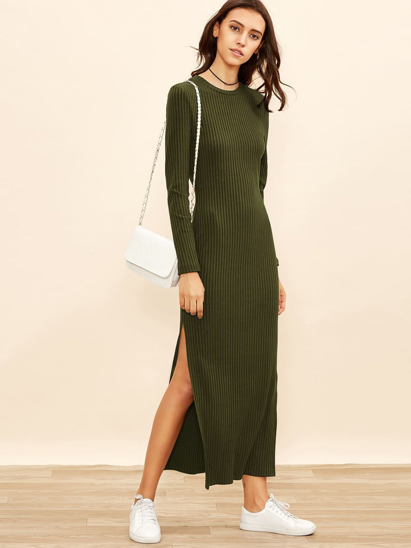 Autumn Ribbed Split Maxi