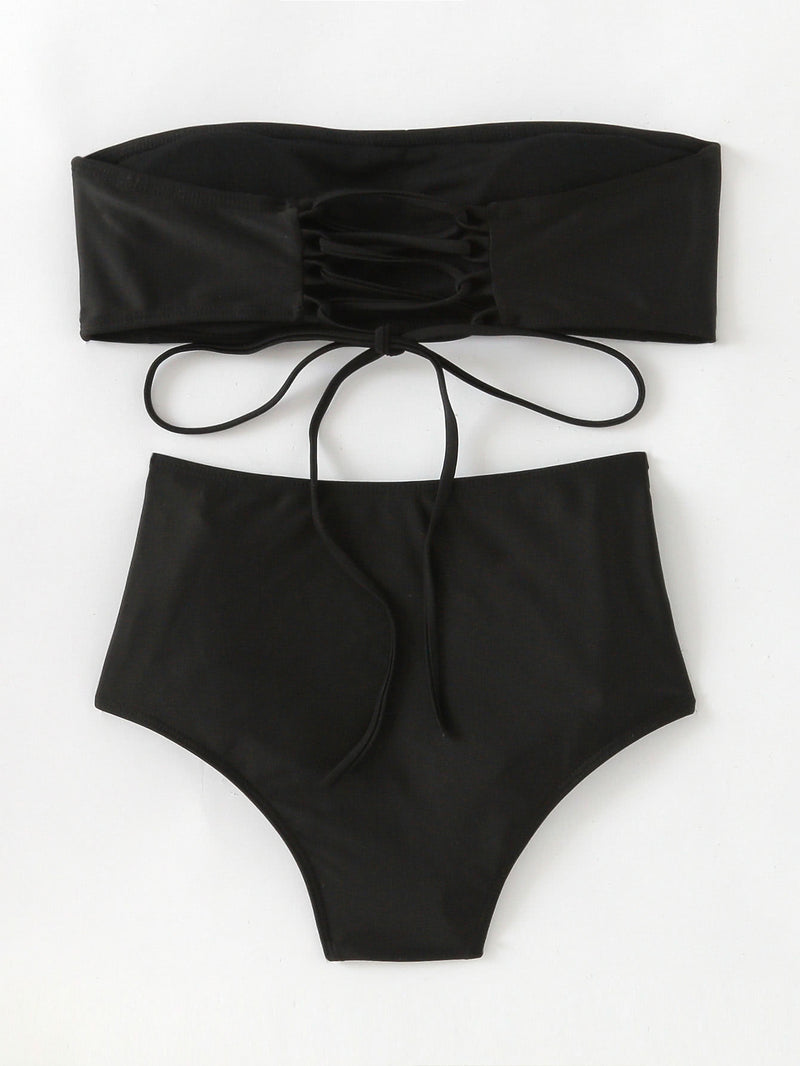 Puerto Lace Up Bikini Bandeau Bikini Top