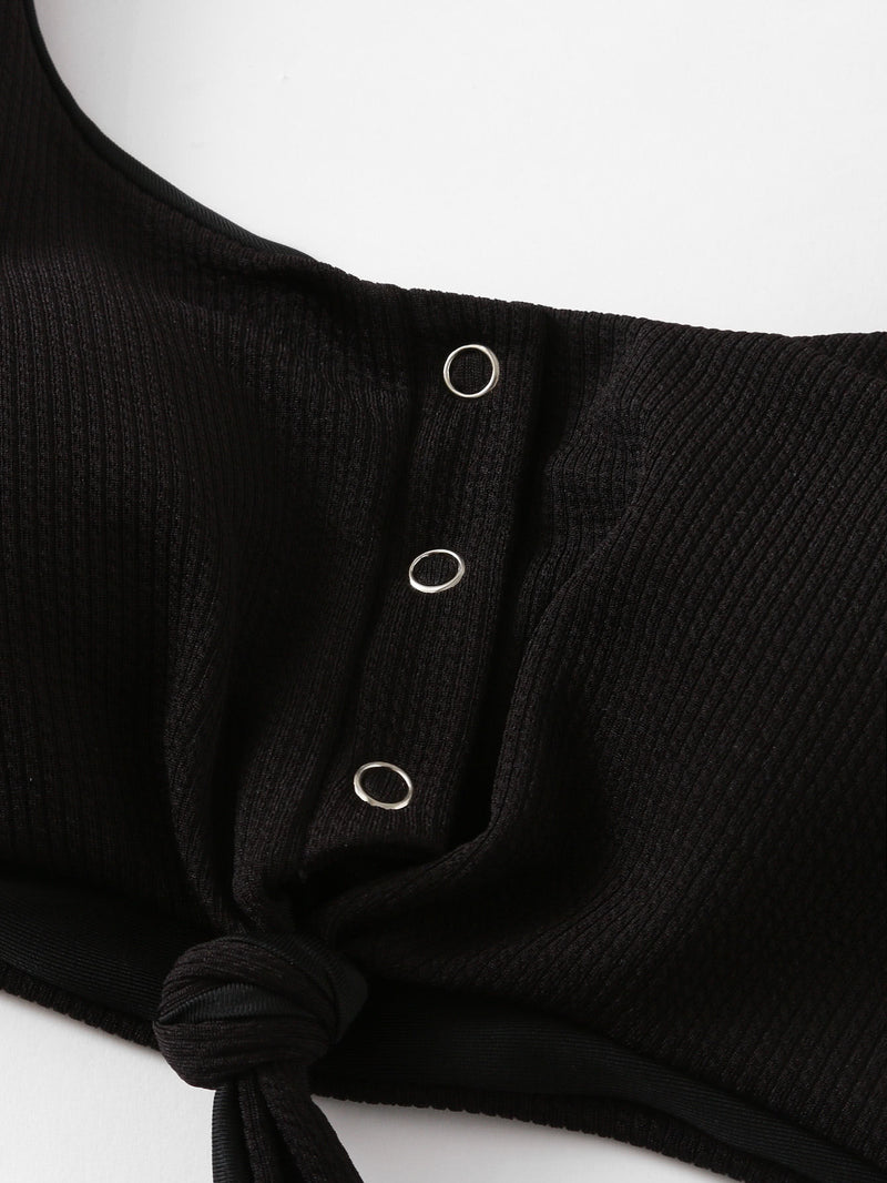 Ribbed Front Knot Bikini Top