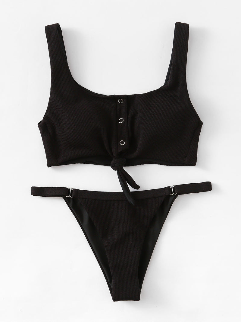 Ribbed Front Knot Bikini Top