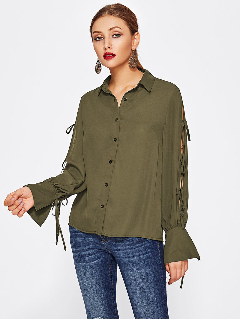 Khaki Sleeve Detail Blouse
