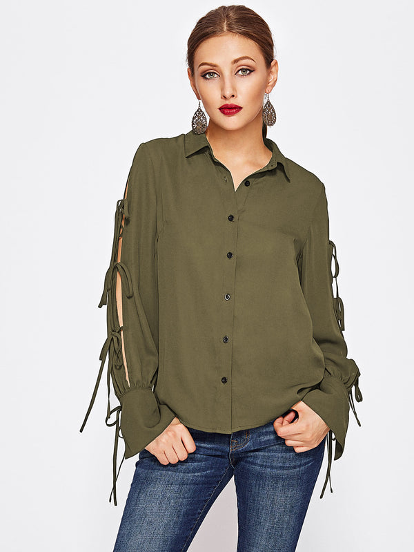 Khaki Sleeve Detail Blouse