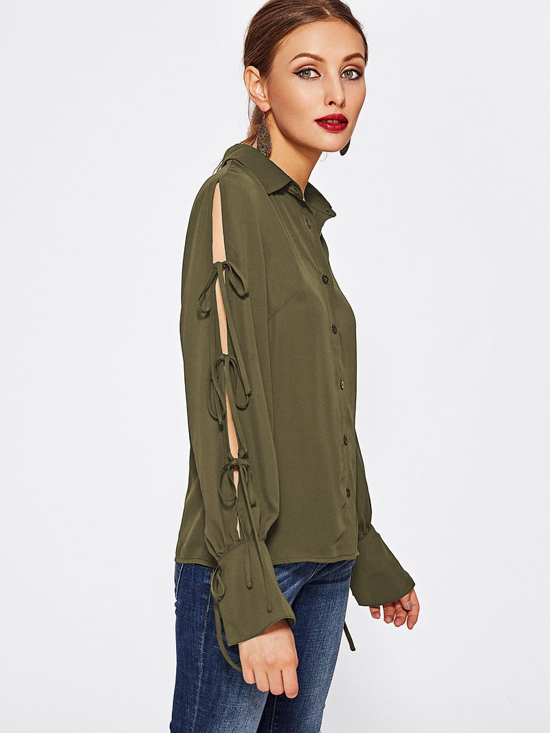 Khaki Sleeve Detail Blouse