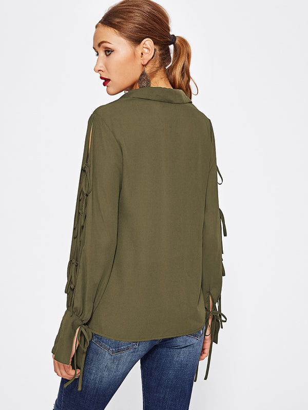 Khaki Sleeve Detail Blouse