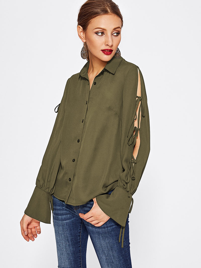 Khaki Sleeve Detail Blouse