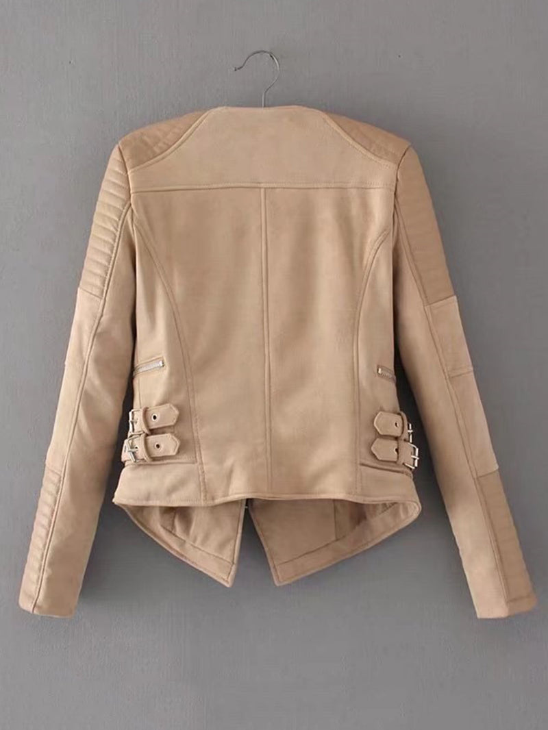 Beige Layered Biker Jacket