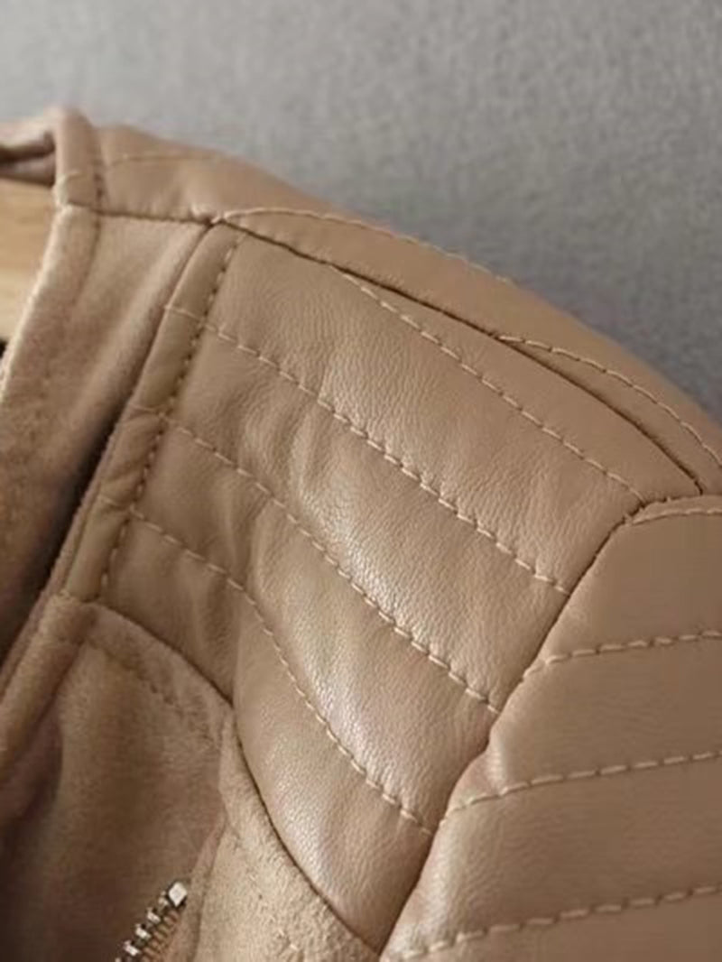 Beige Layered Biker Jacket