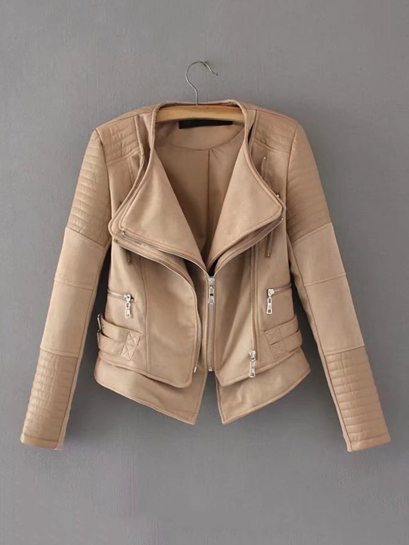 Beige Layered Biker Jacket