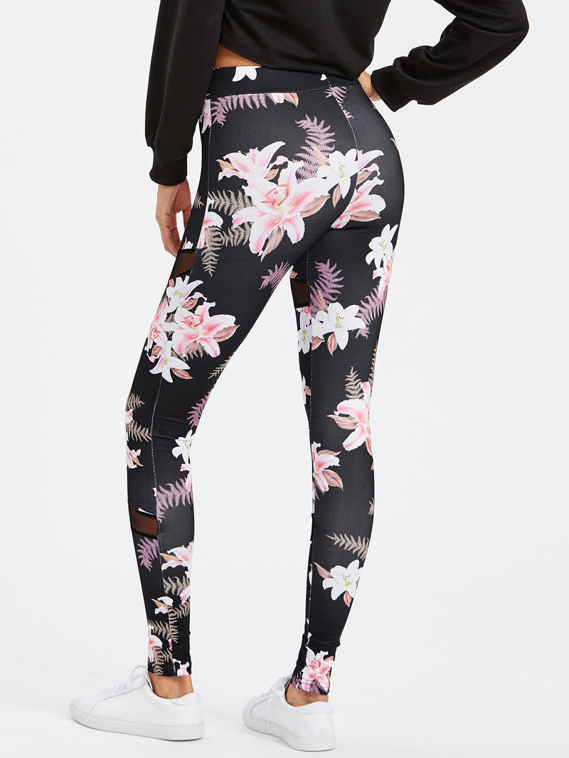 Floral Mesh Panel Leggings
