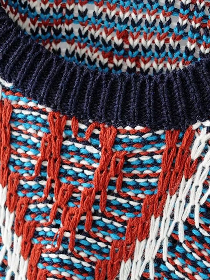 Multi-coloured Aztec Puff Sleeve Knitted Jumper