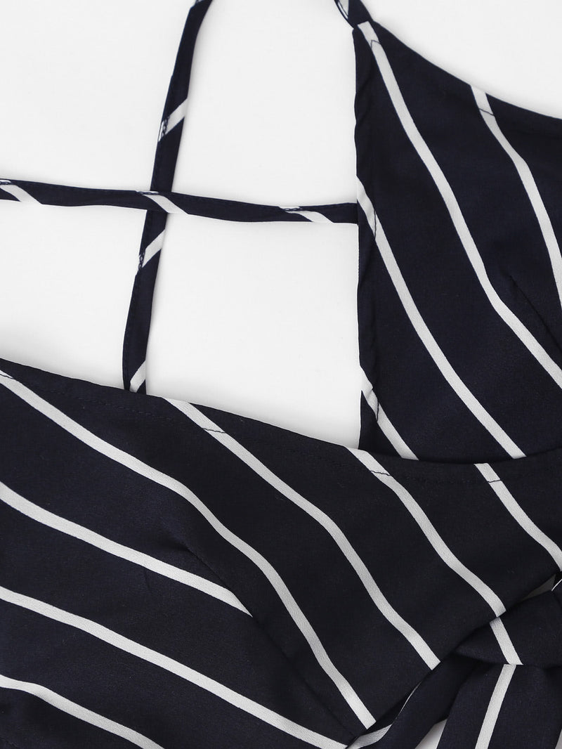 Stripe Crop Top and High Waist Shorts Set