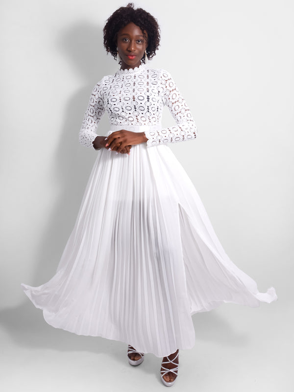 Celestial Lace Long Sleeve Slit Dress