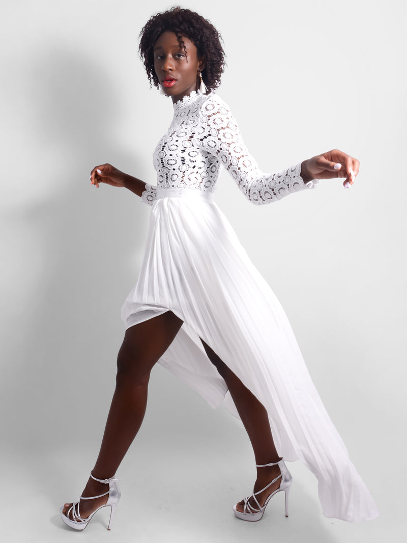 Celestial Lace Long Sleeve Slit Dress