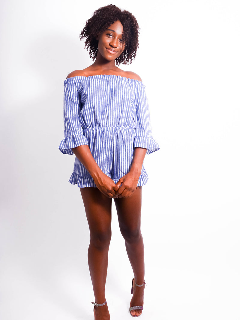 Jubilee Pinstripe off Shoulder Playsuit