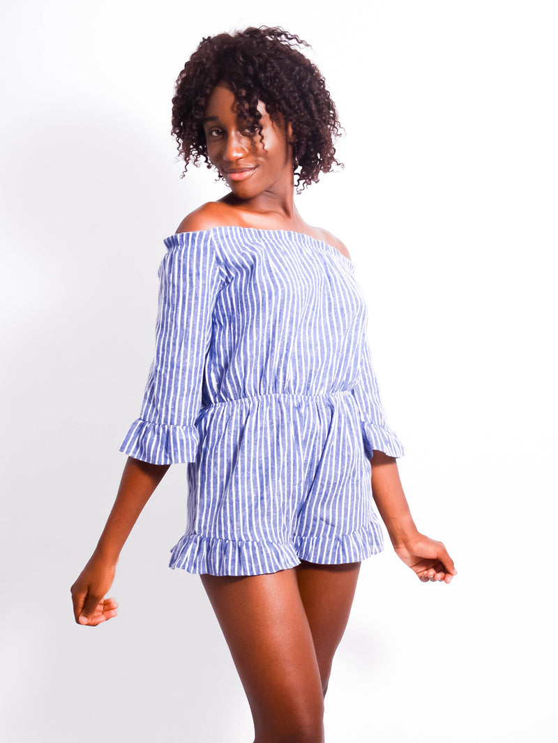 Jubilee Pinstripe off Shoulder Playsuit