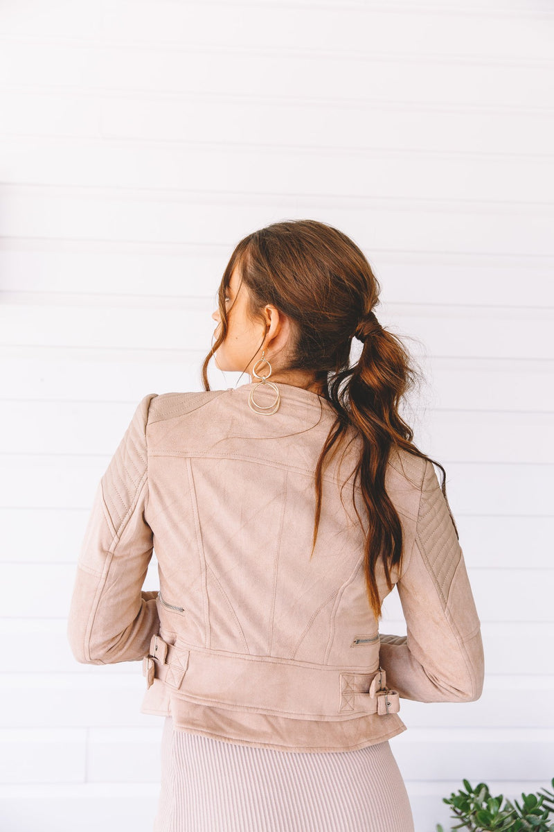 Beige Layered Biker Jacket