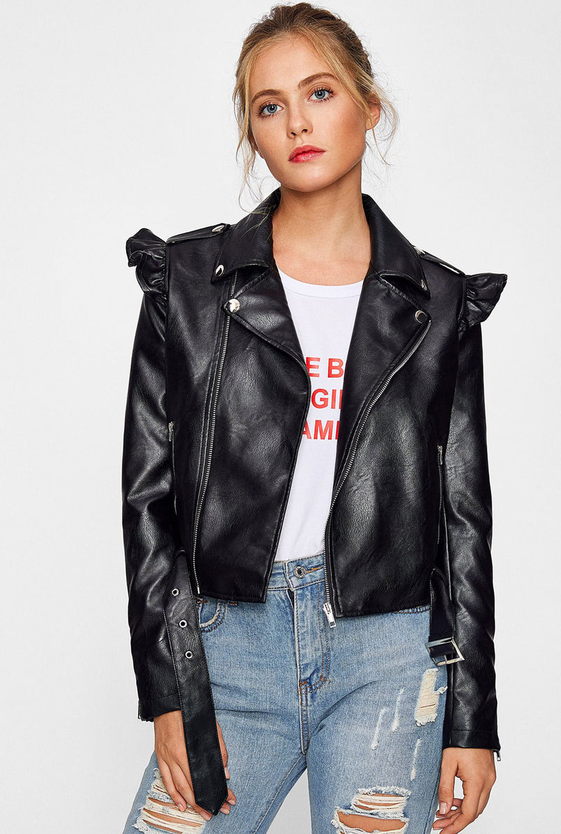 Femme Frill Detail Biker Jacket