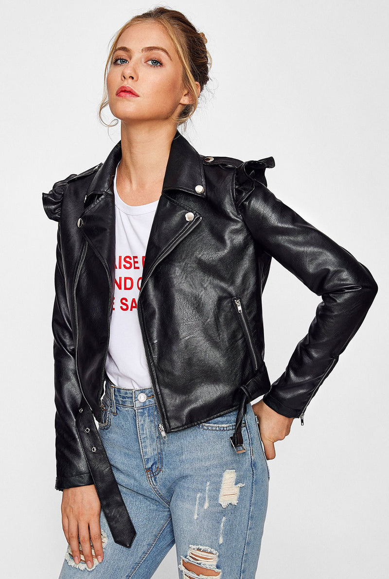 Femme Frill Detail Biker Jacket