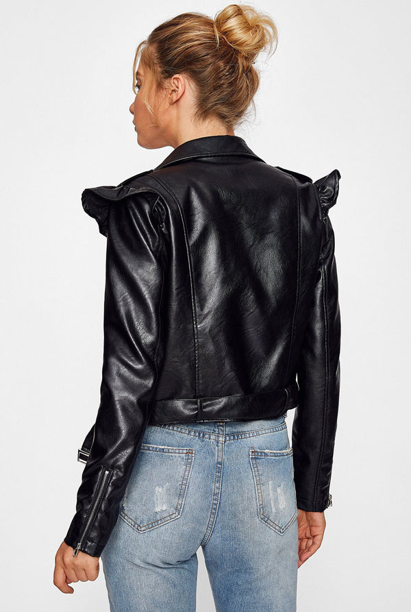 Femme Frill Detail Biker Jacket